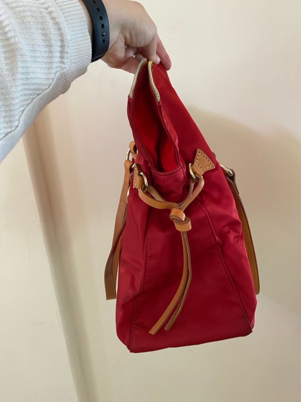 Dooney & Bourke Red Nylon Smith Tote Bag Leather Trim - Picture 9 of 10